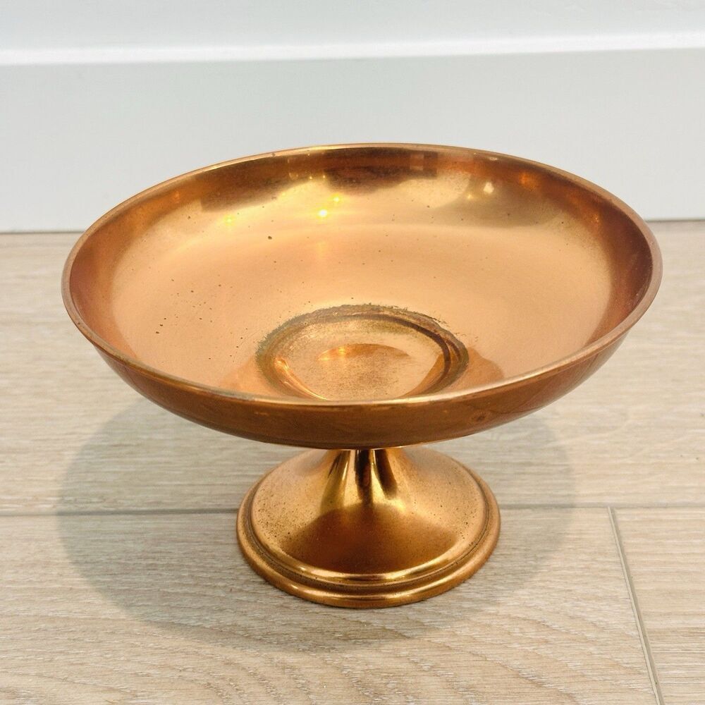 Vintage MCM Copper Craft Guild Compote Fruit Candy Bowl Pedestal Footed 5" X7”